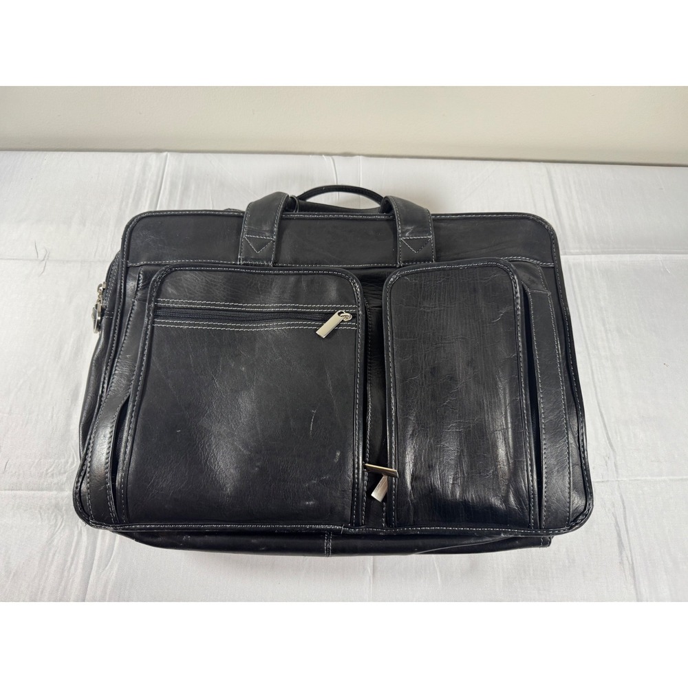Pelle Studio Wilson's Leather Black Briefcase Laptop Bag Messenger Office